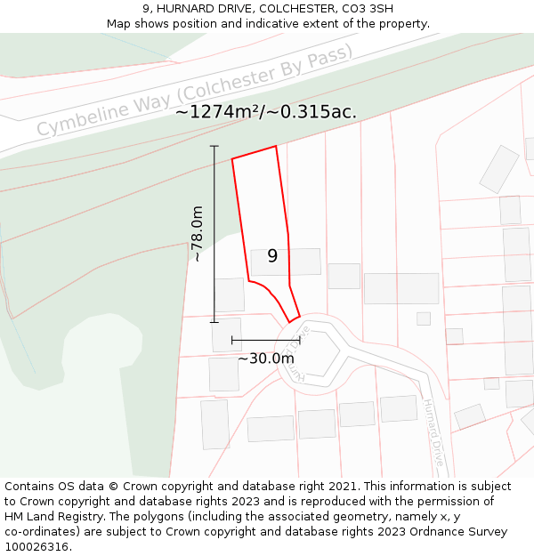 9, HURNARD DRIVE, COLCHESTER, CO3 3SH: Plot and title map