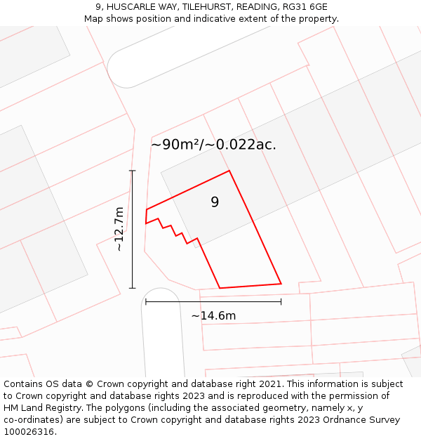 9, HUSCARLE WAY, TILEHURST, READING, RG31 6GE: Plot and title map