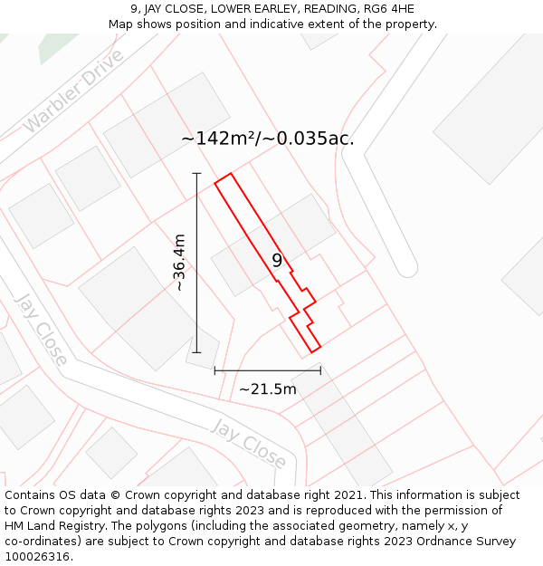9, JAY CLOSE, LOWER EARLEY, READING, RG6 4HE: Plot and title map
