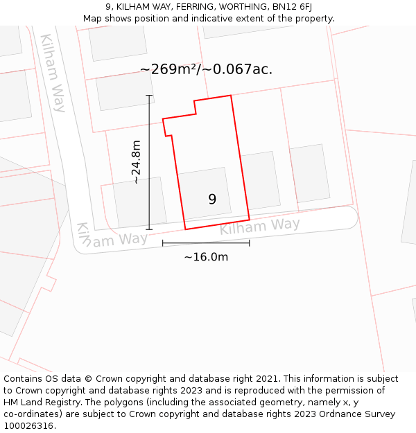 9, KILHAM WAY, FERRING, WORTHING, BN12 6FJ: Plot and title map