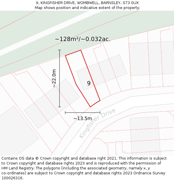 9, KINGFISHER DRIVE, WOMBWELL, BARNSLEY, S73 0UX: Plot and title map