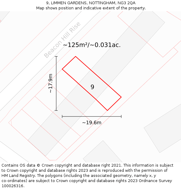 9, LIMMEN GARDENS, NOTTINGHAM, NG3 2QA: Plot and title map