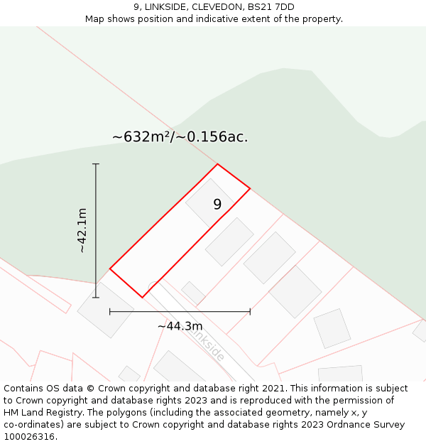 9, LINKSIDE, CLEVEDON, BS21 7DD: Plot and title map