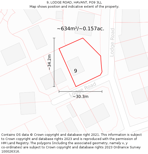 9, LODGE ROAD, HAVANT, PO9 3LL: Plot and title map