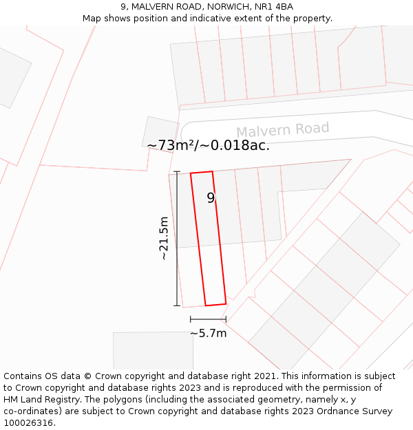 9, MALVERN ROAD, NORWICH, NR1 4BA: Plot and title map