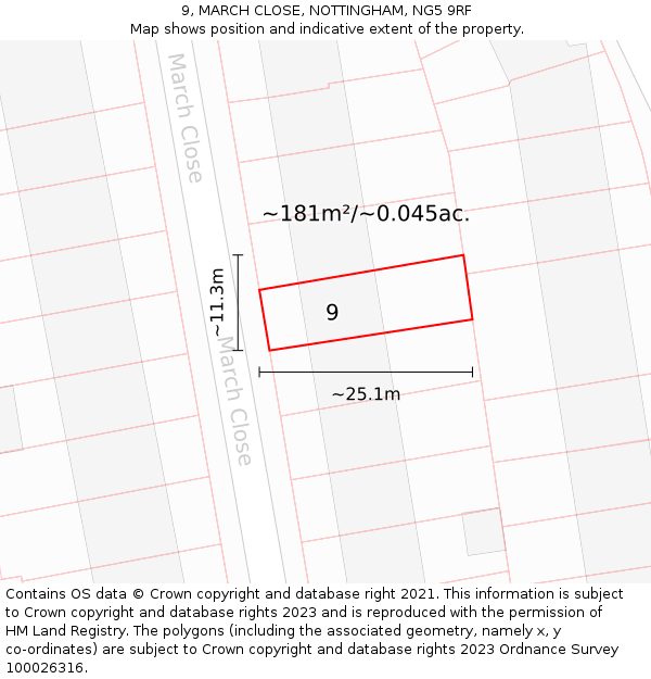 9, MARCH CLOSE, NOTTINGHAM, NG5 9RF: Plot and title map