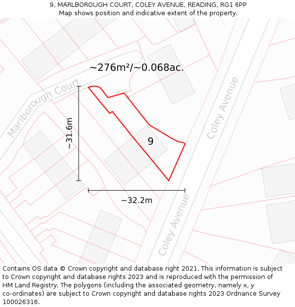 9, MARLBOROUGH COURT, COLEY AVENUE, READING, RG1 6PP: Plot and title map