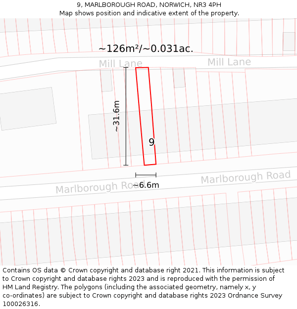 9, MARLBOROUGH ROAD, NORWICH, NR3 4PH: Plot and title map