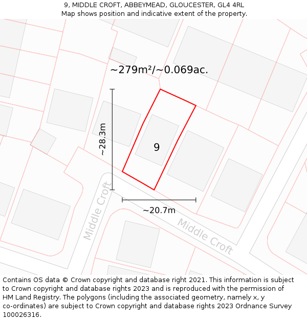 9, MIDDLE CROFT, ABBEYMEAD, GLOUCESTER, GL4 4RL: Plot and title map