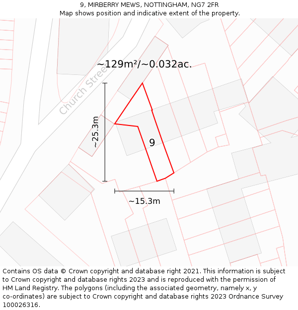 9, MIRBERRY MEWS, NOTTINGHAM, NG7 2FR: Plot and title map