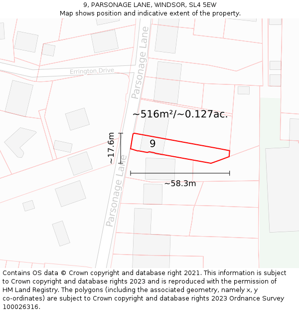 9, PARSONAGE LANE, WINDSOR, SL4 5EW: Plot and title map