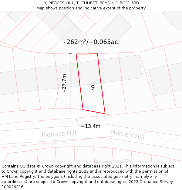 9, PIERCES HILL, TILEHURST, READING, RG31 6RB: Plot and title map
