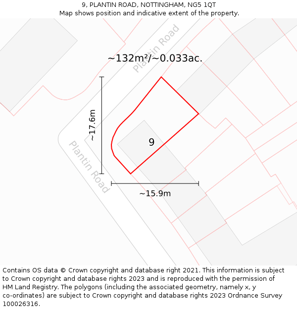9, PLANTIN ROAD, NOTTINGHAM, NG5 1QT: Plot and title map