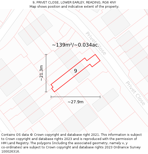 9, PRIVET CLOSE, LOWER EARLEY, READING, RG6 4NY: Plot and title map