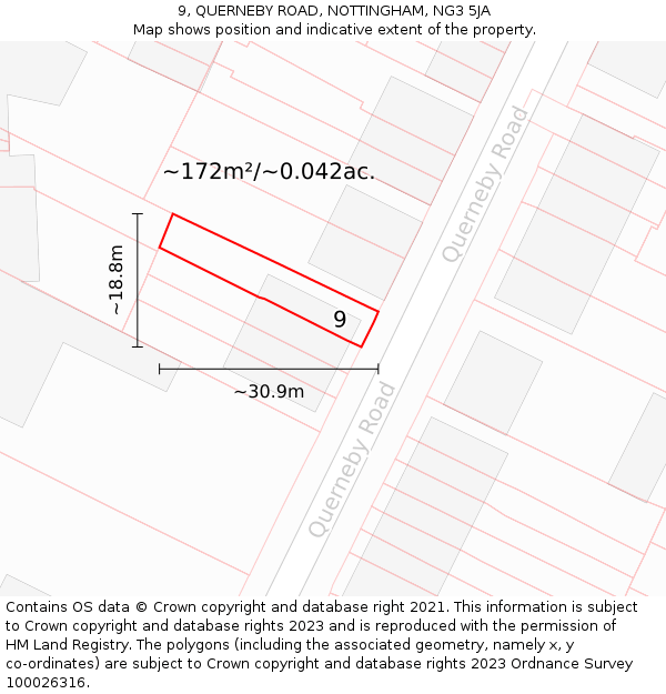 9, QUERNEBY ROAD, NOTTINGHAM, NG3 5JA: Plot and title map