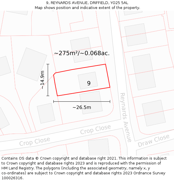 9, REYNARDS AVENUE, DRIFFIELD, YO25 5AL: Plot and title map