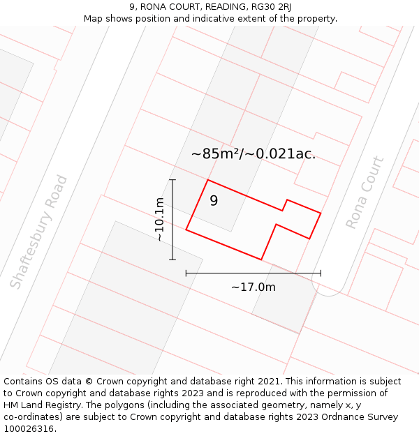 9, RONA COURT, READING, RG30 2RJ: Plot and title map