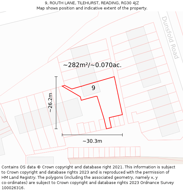 9, ROUTH LANE, TILEHURST, READING, RG30 4JZ: Plot and title map