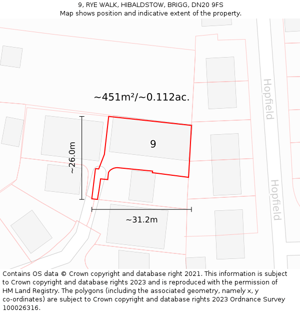 9, RYE WALK, HIBALDSTOW, BRIGG, DN20 9FS: Plot and title map