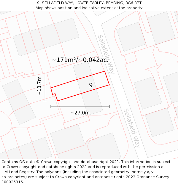 9, SELLAFIELD WAY, LOWER EARLEY, READING, RG6 3BT: Plot and title map