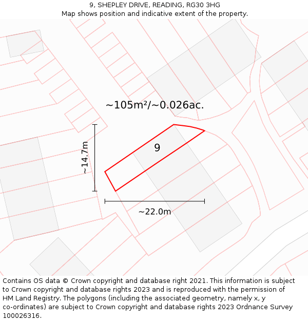 9, SHEPLEY DRIVE, READING, RG30 3HG: Plot and title map