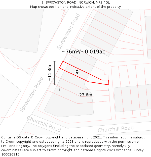 9, SPROWSTON ROAD, NORWICH, NR3 4QL: Plot and title map