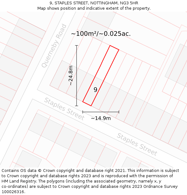 9, STAPLES STREET, NOTTINGHAM, NG3 5HR: Plot and title map