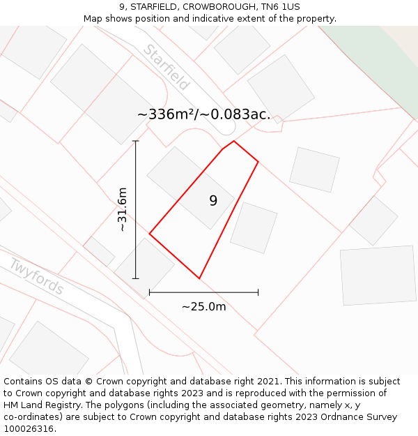 9, STARFIELD, CROWBOROUGH, TN6 1US: Plot and title map