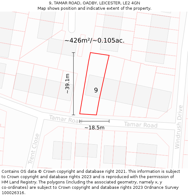 9, TAMAR ROAD, OADBY, LEICESTER, LE2 4GN: Plot and title map