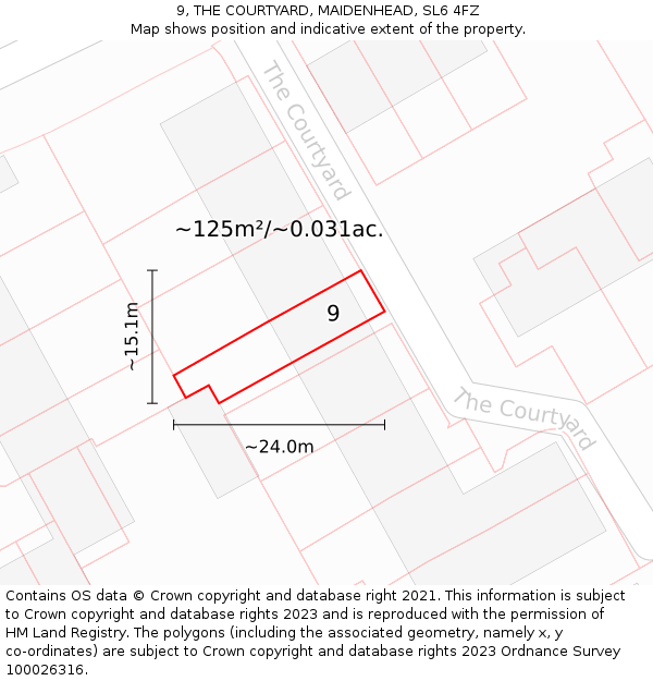 9, THE COURTYARD, MAIDENHEAD, SL6 4FZ: Plot and title map