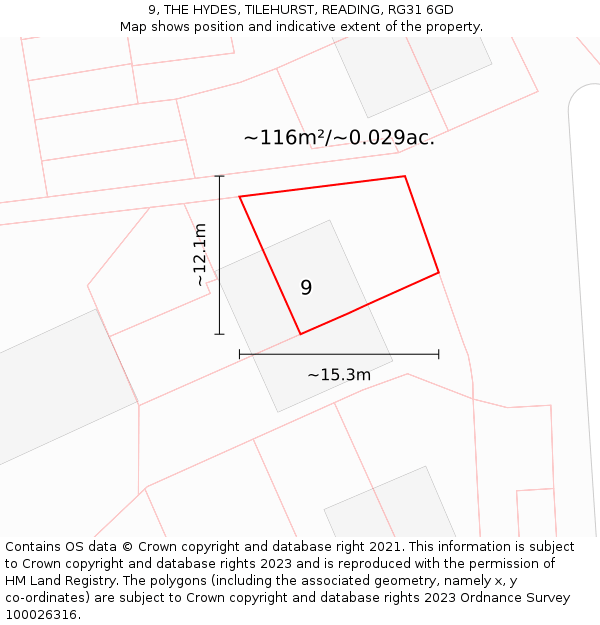 9, THE HYDES, TILEHURST, READING, RG31 6GD: Plot and title map