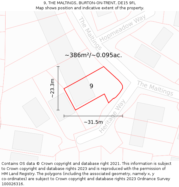 9, THE MALTINGS, BURTON-ON-TRENT, DE15 9FL: Plot and title map