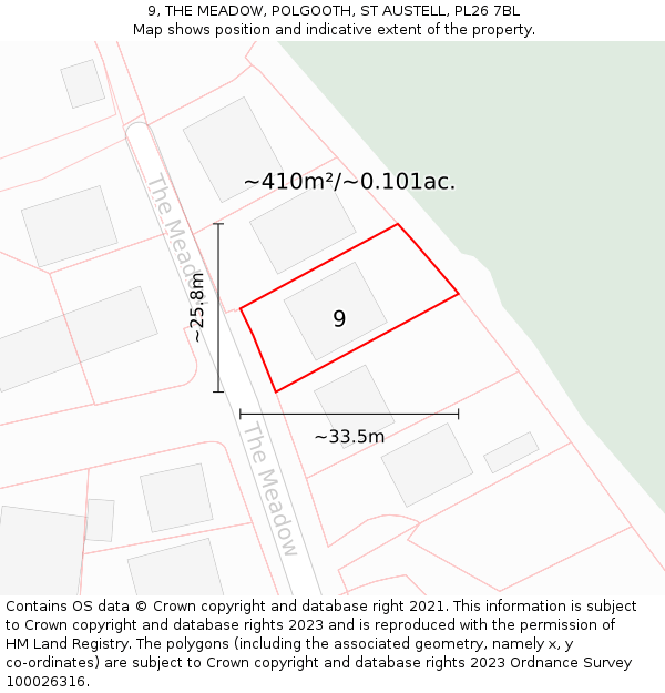 9, THE MEADOW, POLGOOTH, ST AUSTELL, PL26 7BL: Plot and title map