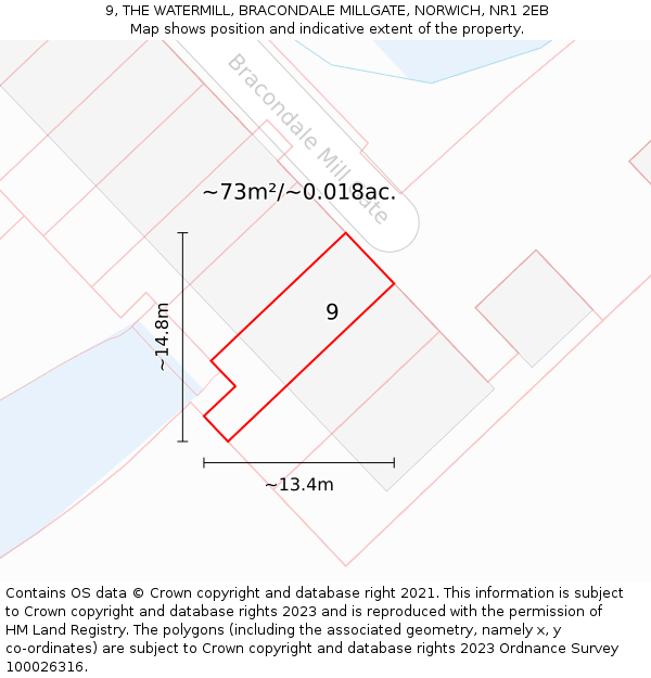 9, THE WATERMILL, BRACONDALE MILLGATE, NORWICH, NR1 2EB: Plot and title map