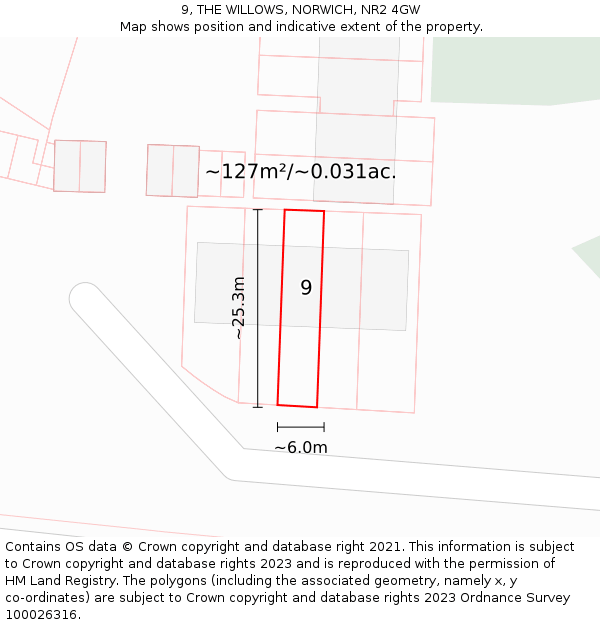 9, THE WILLOWS, NORWICH, NR2 4GW: Plot and title map