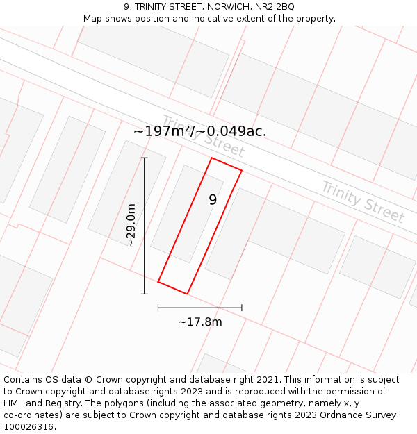 9, TRINITY STREET, NORWICH, NR2 2BQ: Plot and title map