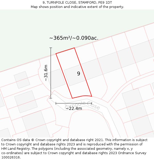 9, TURNPOLE CLOSE, STAMFORD, PE9 1DT: Plot and title map