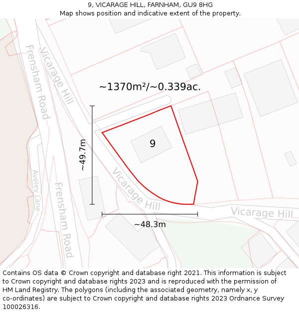 9, VICARAGE HILL, FARNHAM, GU9 8HG: Plot and title map