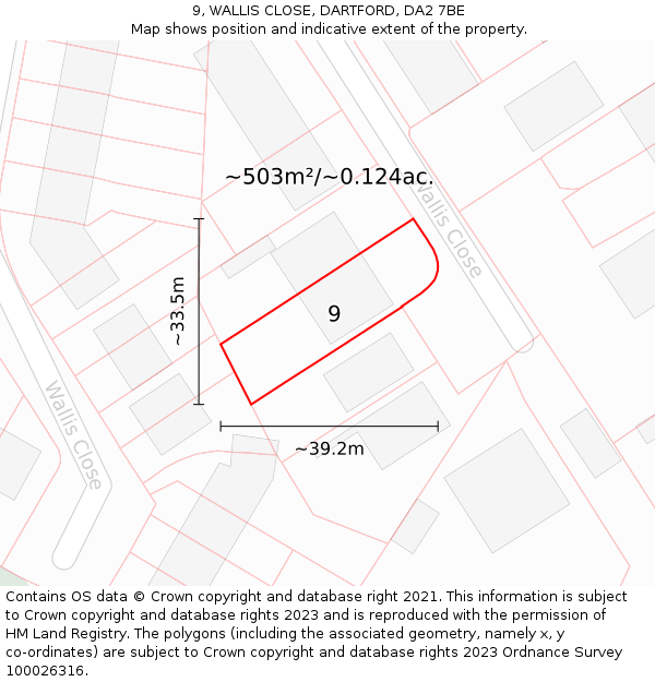 9, WALLIS CLOSE, DARTFORD, DA2 7BE: Plot and title map