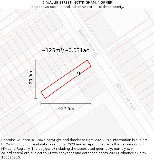 9, WALLIS STREET, NOTTINGHAM, NG6 0EP: Plot and title map