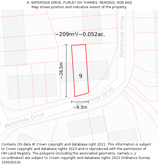 9, WATERSIDE DRIVE, PURLEY ON THAMES, READING, RG8 8AQ: Plot and title map