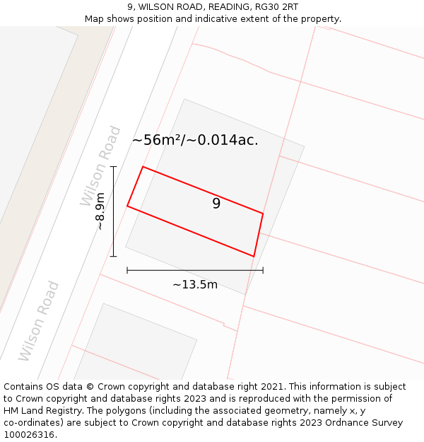 9, WILSON ROAD, READING, RG30 2RT: Plot and title map
