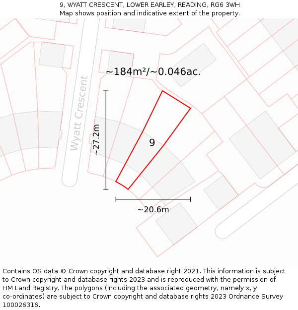 9, WYATT CRESCENT, LOWER EARLEY, READING, RG6 3WH: Plot and title map