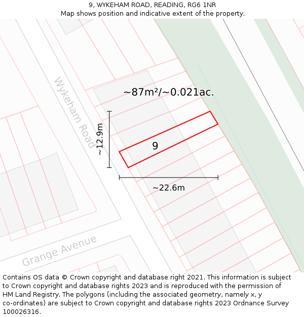9, WYKEHAM ROAD, READING, RG6 1NR: Plot and title map