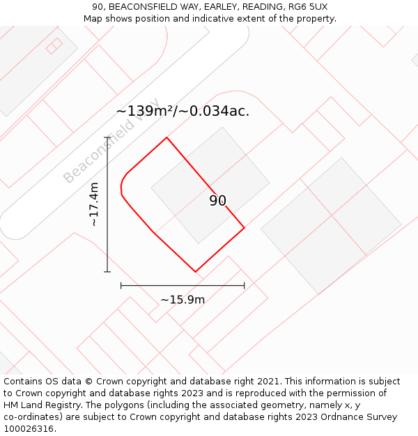 90, BEACONSFIELD WAY, EARLEY, READING, RG6 5UX: Plot and title map