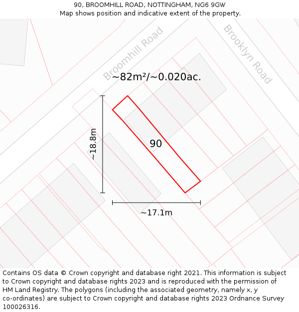 90, BROOMHILL ROAD, NOTTINGHAM, NG6 9GW: Plot and title map