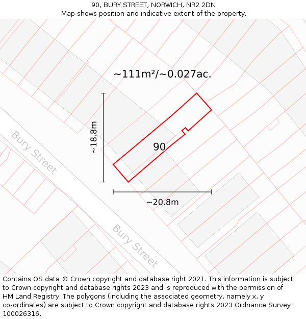 90, BURY STREET, NORWICH, NR2 2DN: Plot and title map