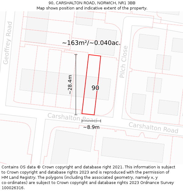 90, CARSHALTON ROAD, NORWICH, NR1 3BB: Plot and title map