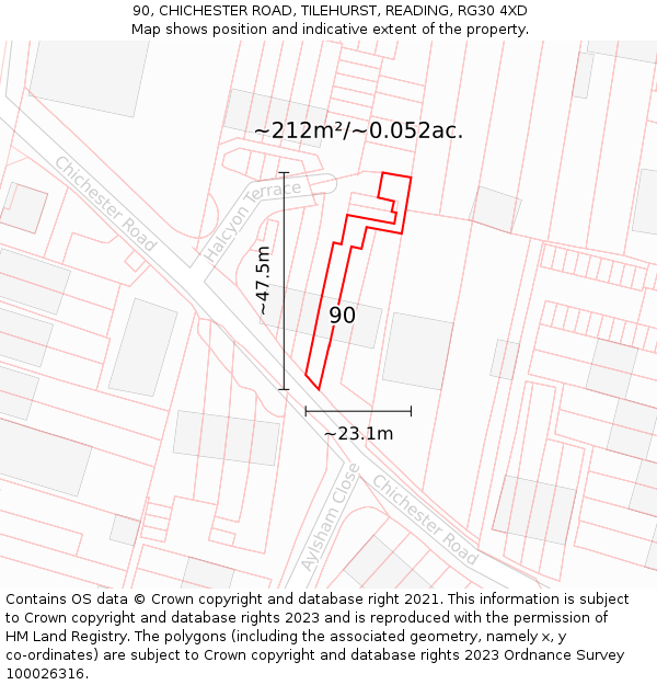 90, CHICHESTER ROAD, TILEHURST, READING, RG30 4XD: Plot and title map