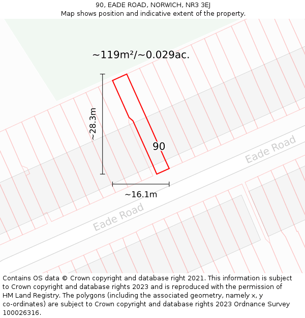 90, EADE ROAD, NORWICH, NR3 3EJ: Plot and title map